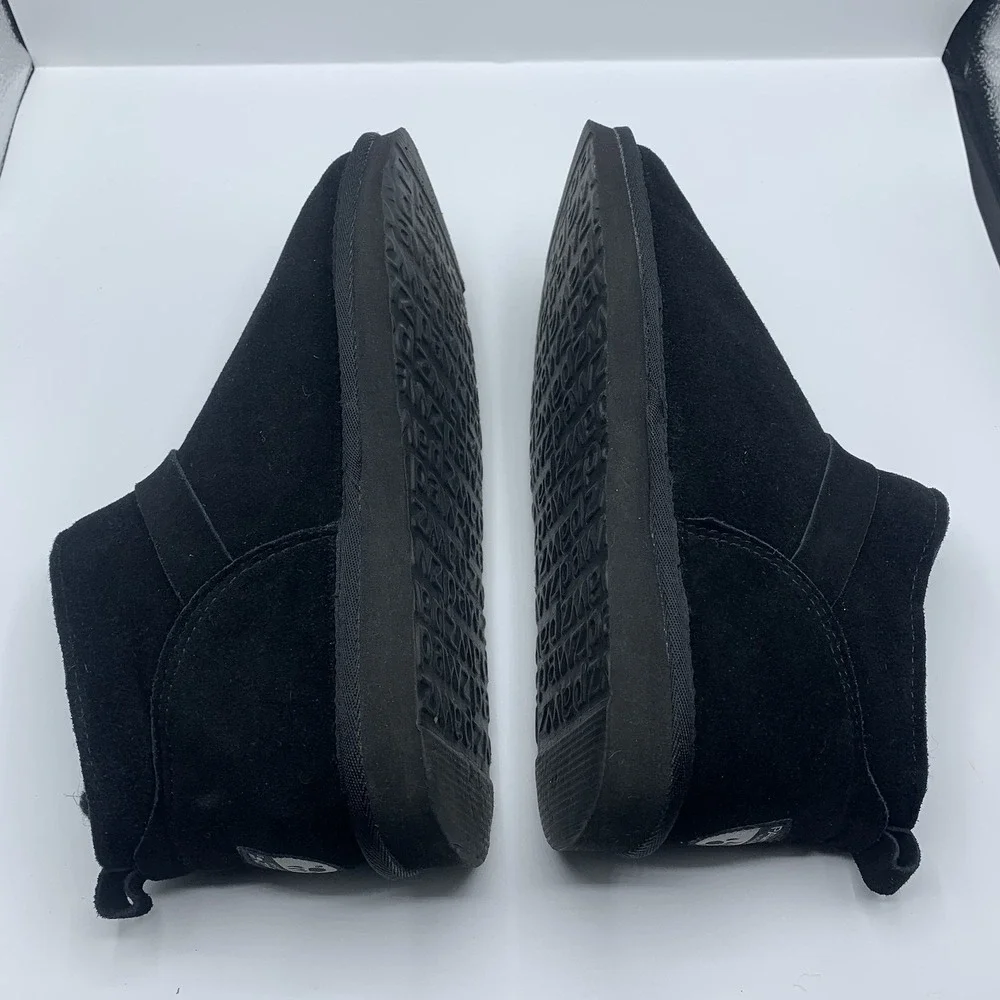 Pawz By Bearpaw Black Leather Suede/Fur Flat Slip on Ankle Boots sz 10